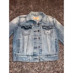 Womens Levis denim jean jacket distressed size medium